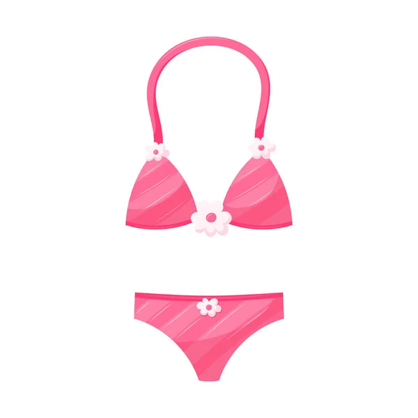 Separate Women Pink Striped Swimsuit Flowers Top Underpants Beach Women — Stock Vector