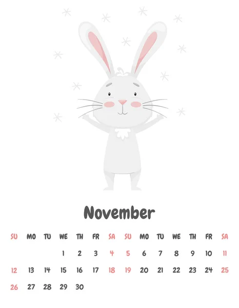 Das Kalenderblatt Für Den Monat November 2023 Mit Einem Niedlichen — Stockvektor
