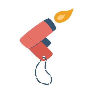 Piezo çakmağı. Düğmeli kamp ateşleyicisi. Yangın başlatıcı. Turizm, seyahat, yürüyüş, spor malzemeleri. Düz vektör çizimi beyaz arkaplanda izole edildi.