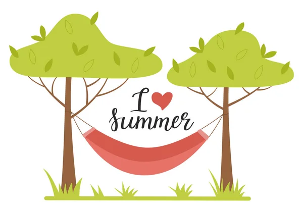 Hammock Stretched Trees Handwritten Phrase Love Summer People Card Hand — Stock Vector