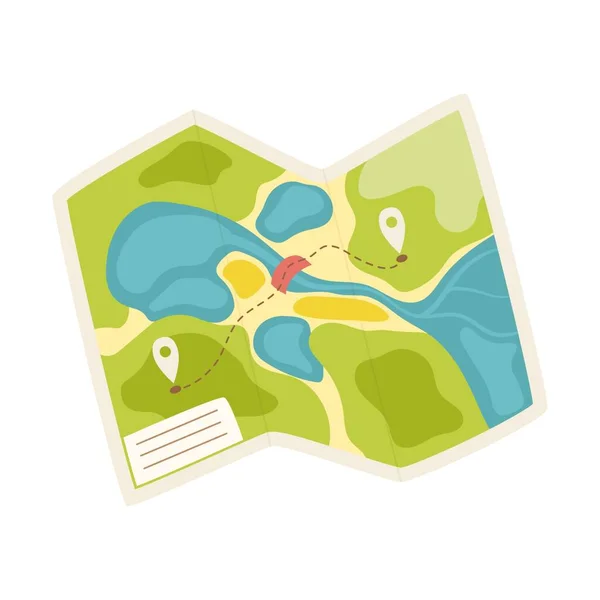 Bölgenin Kağıt Turist Haritası Navigasyon Için Bir Araç Arazide Yönlendirme — Stok Vektör
