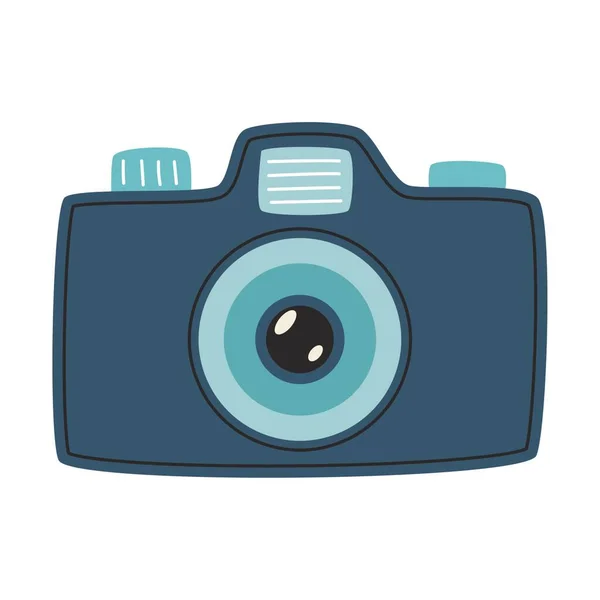 Slr相机 一种带有缩放和闪光的摄影装置 旅行和冒险的象征白色背景上孤立的平面矢量图解 — 图库矢量图片