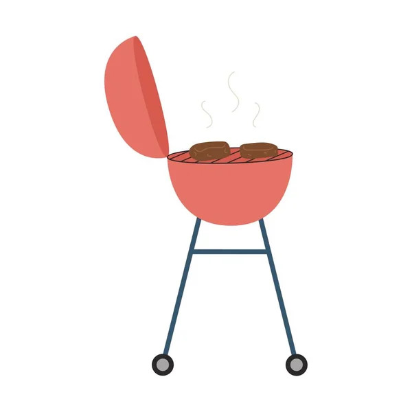 바베큐 고기와 스테이크를 곁들인 피크닉 뒷마당의 장비들을 준비하는 석탄으로 요리하는 — 스톡 벡터
