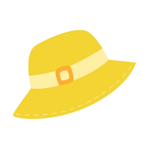 黄色的全景 夏日太阳帽地址 徒步旅行 度假的个人附件 白色背景上孤立的平面矢量图 — 图库矢量图片