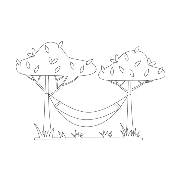 Hamaca Doodle Estirada Entre Los Árboles Recreación Aire Libre Camping — Archivo Imágenes Vectoriales