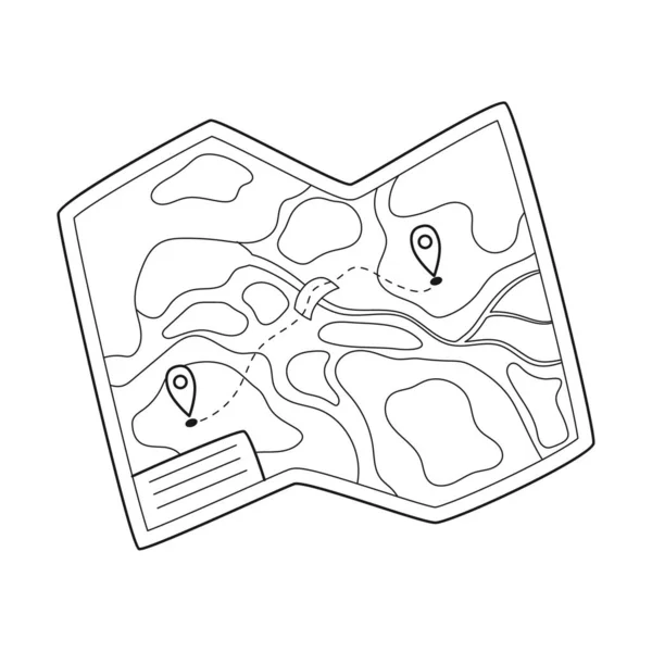 地域の落書き紙の観光地図 ナビゲーションのためのツール 地形上の向き ハイキング スポーツのための機器 概要白と黒のベクトル図 — ストックベクタ