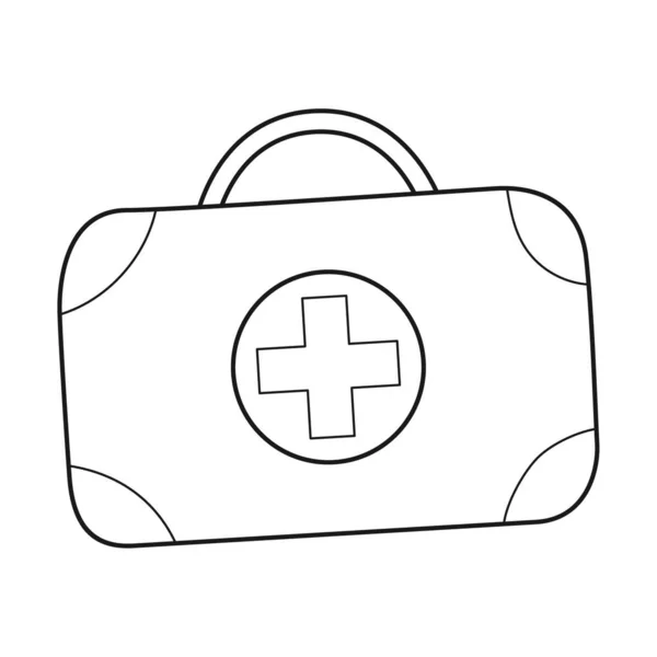 Doodle游客医疗包 一个装有汽车 远足药物的手提箱 在家里 在白色背景上孤立的黑白矢量示意图 — 图库矢量图片