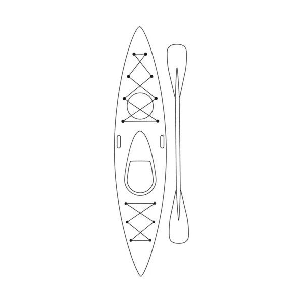 带桨的塑料独木舟 划船钓鱼 水上运动 顶部视图 在白色背景上孤立的黑白矢量示意图 — 图库矢量图片