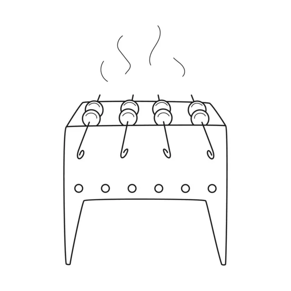Şiş Kebaplı Doodle Barbeküsü Kömürde Izgara Piknikte Yemek Kamp Yürüyüş — Stok Vektör