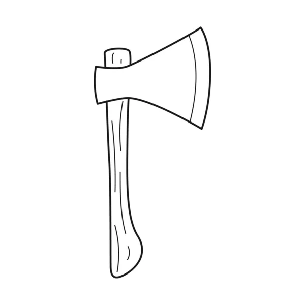 Doodle Axt Tischlerwerkzeuge Campingausrüstung Holzernte Umrissene Handgezeichnete Schwarz Weiß Vektordarstellung — Stockvektor