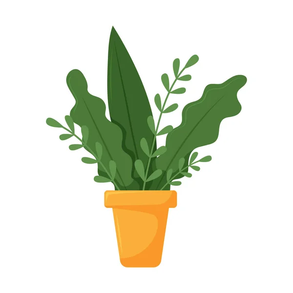 Eine Pflanze Mit Blättern Topfpflanze Cartoon Flache Vektorillustration Isoliert Auf — Stockvektor