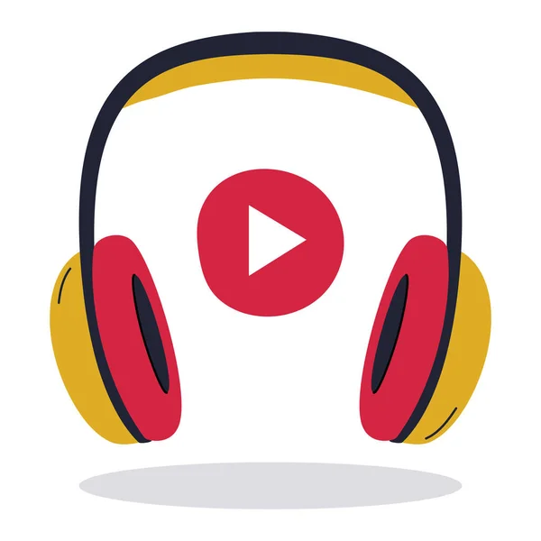 Profesjonalne Słuchawki Ucho Typu Studio Dużymi Nausznikami Czerwony Przycisk Zagraj — Wektor stockowy