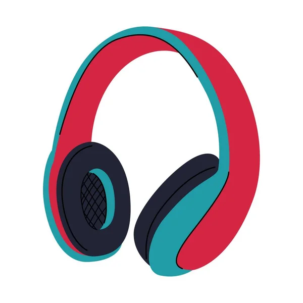 Profesjonalne Słuchawki Słuchawkowe Typu Studio Dużymi Czerwono Niebieskimi Nausznikami Sprzęt — Wektor stockowy