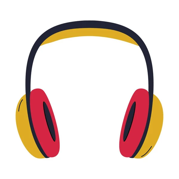 Profesyonel Stüdyo Kulaklıkları Büyük Kırmızı Sarı Kulaklıkları Var Podcast Için — Stok Vektör