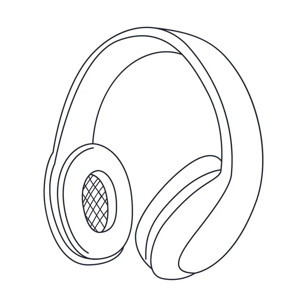 大きな耳パッド付きのプロのスタジオの耳以上のヘッドフォンを概説します ポッドキャスト オンライン学習 音楽を聴くための機器 白を背景にしたシンプルな黒白ベクトルイラスト — ストックベクタ
