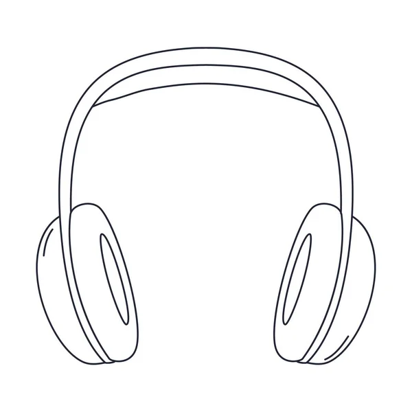 大きな耳パッド付きのプロのスタジオの耳以上のヘッドフォンを概説します ポッドキャスト オンライン学習 音楽を聴くための機器 白地に孤立した線形黒白ベクトル図 — ストックベクタ
