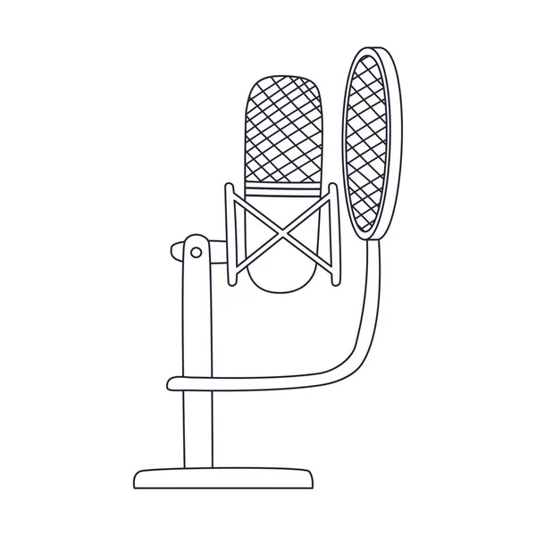 Контур Профессиональной Студии Микрофон Поп Фильтром Стенде Музыкальное Аудио Оборудование — стоковый вектор