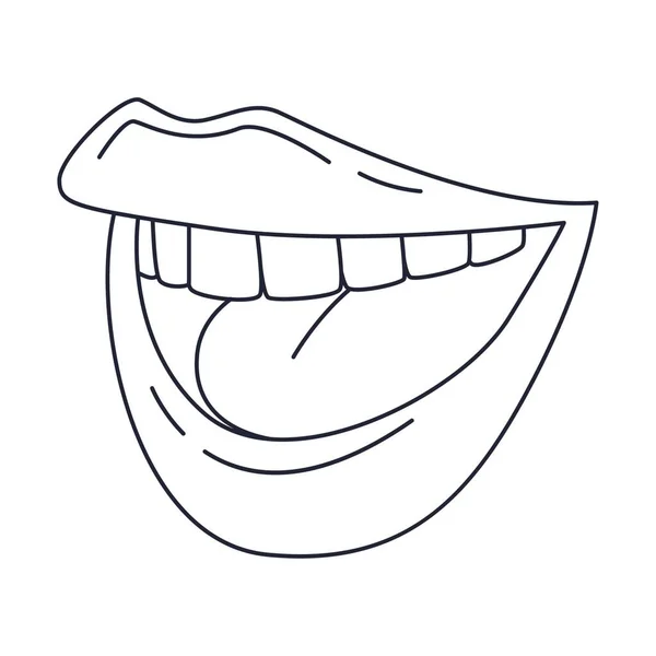 Ένα Χαμογελαστό Στόμα Δόντια Γυναικεία Χείλη Περίγραμμα Σκίτσα Ασπρόμαυρη Διανυσματική — Διανυσματικό Αρχείο