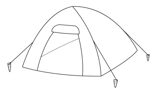 Doodle Camping tent. Equipment for picnics, outdoor recreation, travel, hiking. Outline black and white vector illustration isolated on a white background.