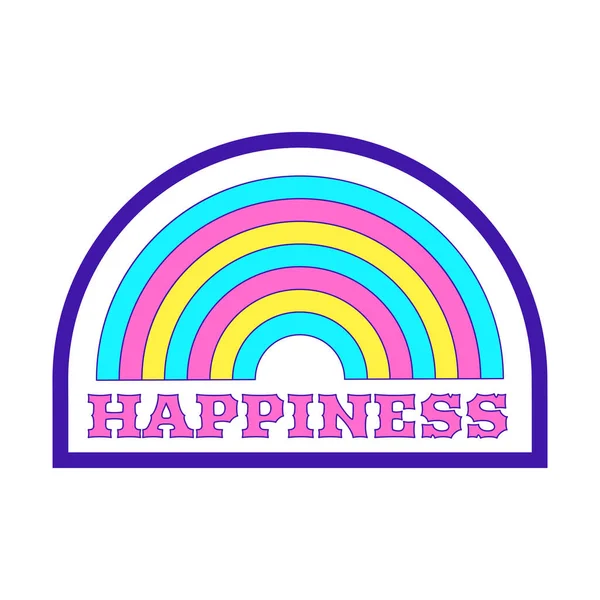 Y2K 무지개달린 스티커와 행복이라는 색깔의 텍스트 그래픽 2000 — 스톡 벡터