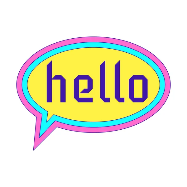 Y2K 테두리가 형태의 스티커와 Hello 단어의 스티커이다 색깔의 텍스트 그래픽 — 스톡 벡터