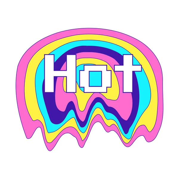 Y2K Sticker Melting Rainbow Ellipse Word Hot Text Graphic Element — Stock Vector