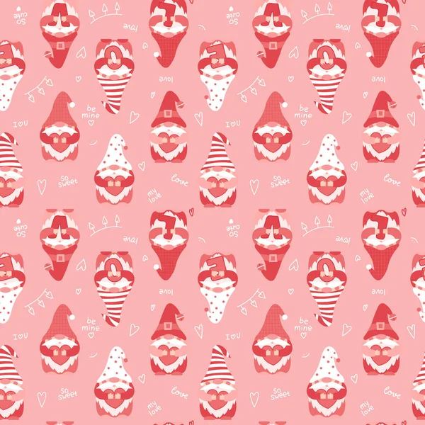 Modèle Sans Couture Avec Valentines Day Gnomes Dessin Animé Mignon — Image vectorielle