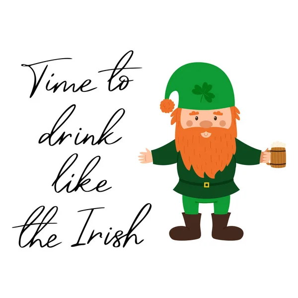 Time Drink Irish Lettering Handwritten Phrase Patricks Day Decoration Irish — Stock Vector