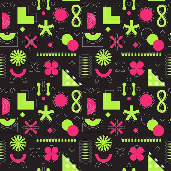 Jasně Růžový Zelený Neonově Kyselý Bezešvý Vzor Abstraktní Geometrické Tvary — Stockový vektor