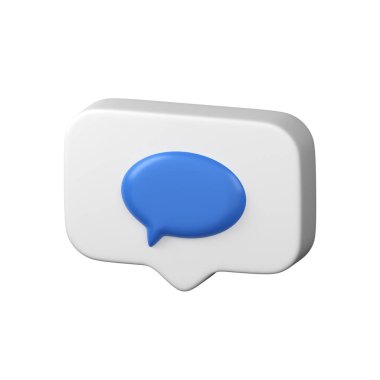 Beyaz üzerine mavi baloncuklu konuşma balonu. Yorum Sembolü, konuş. Modern Gerçekçi 3D Tasarım. Sosyal Medya Simgesi. 3d Render Beyaz Arkaplanda İzole Edildi.