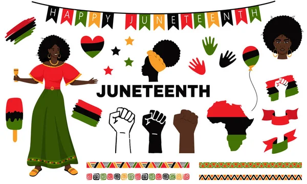 Set Von Elementen Für Den Juneteenth National Independence Day Afroamerikanische — Stockvektor