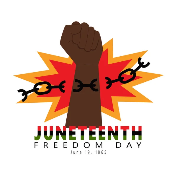 Juneteenth Freedom Day Eine Geballte Faust Zerreißt Die Ketten Afroamerikanischer — Stockvektor