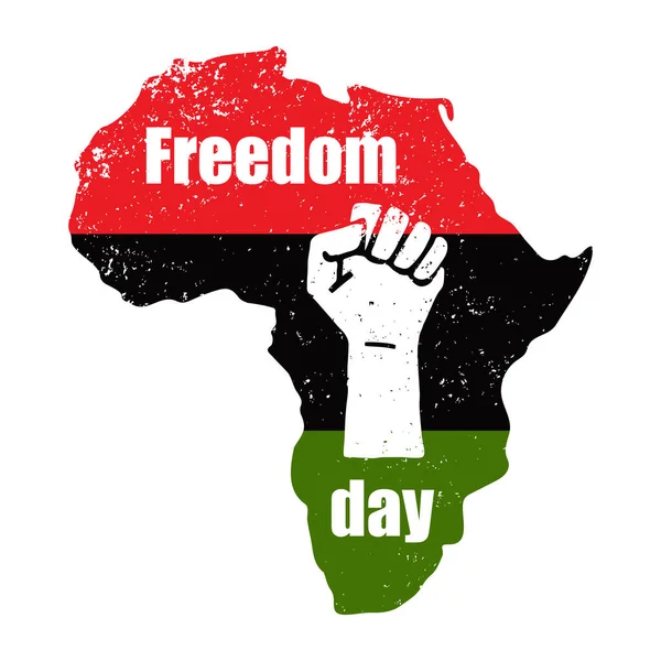 黒い歴史の月旗の色でアフリカのテクスチャシルエット 自由の日とアフリカ系アメリカ人の独立記念日を象徴する拳 白を基調としたベクトルイラスト — ストックベクタ