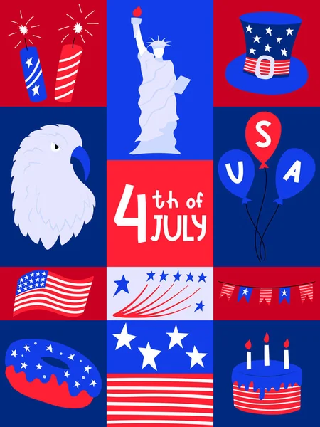 Plakát Národními Symblos Usa Den Nezávislosti Pozdrav Července Orel Vlajka — Stockový vektor