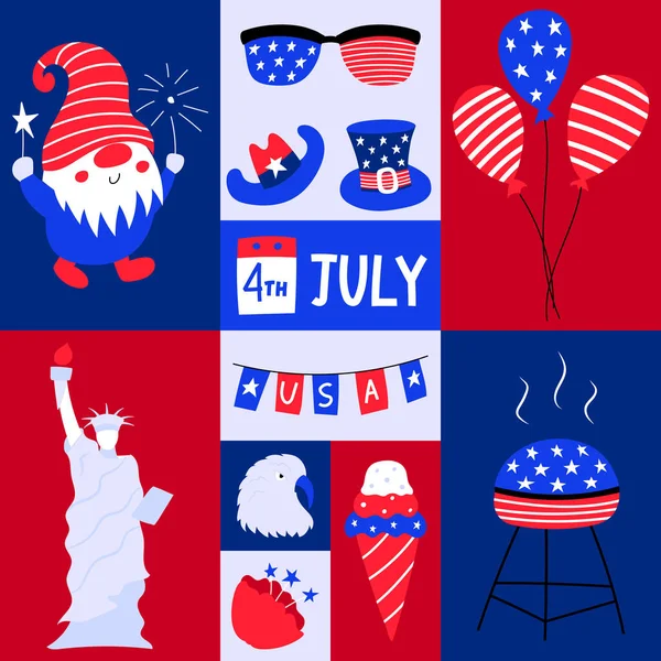 Kartka Życzeniami Patriotycznymi Okazji Dnia Niepodległości Usa Szablon Mediów Społecznościowych — Wektor stockowy