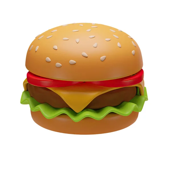 Egy Sajtburger Renderelése Gyorsétterem Hamburger Egészségtelen Kaja Bright Műanyag Clay — Stock Fotó