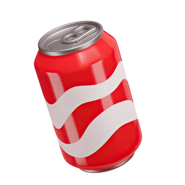 红锡罐3D渲染 垃圾不健康的饮料 基于白色背景的卡通3D风格的明亮图解 — 图库照片