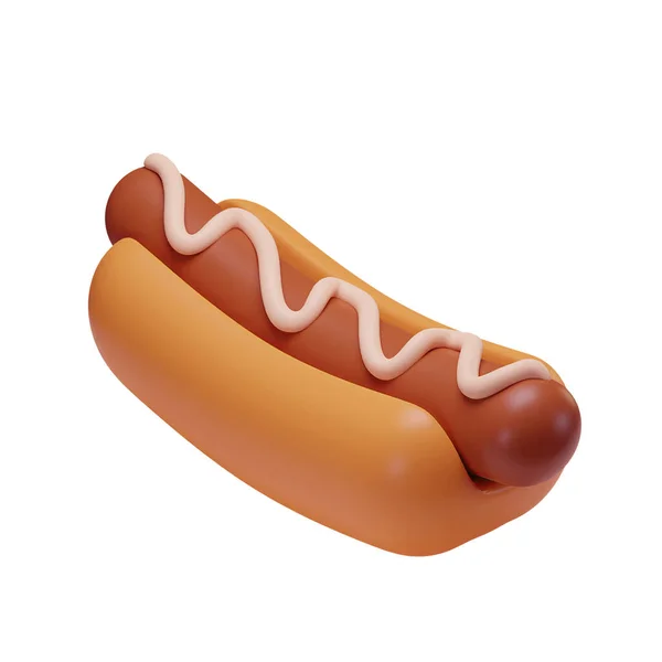 Egy Hot Dog Renderelése Fehér Szósszal Majonézzel Gyors Kaja Dagadt — Stock Fotó
