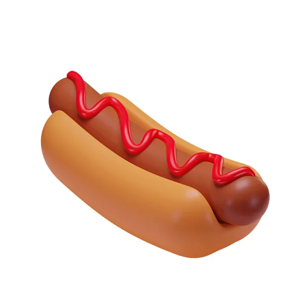 Egy Ketchuppal Rendelkező Hot Dog Renderelése Gyors Kaja Dagadt Egészségtelen — Stock Fotó