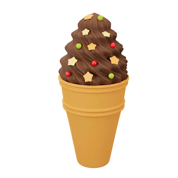 Render Ice Cream Cone Chocolate Cream Sprinkles Fast Food Sweet — Stock Photo, Image
