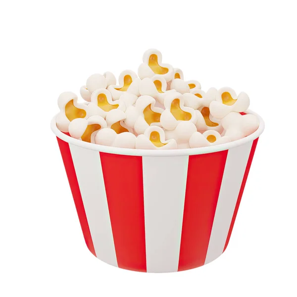 Renderowanie Pasiastego Wiadra Popcornu Szybkie Żarcie Jasna Ilustracja Stylu Kreskówki — Zdjęcie stockowe