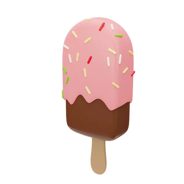 Render Csokoládé Jégkrém Rózsaszín Cukormázzal Szórással Gyors Kaja Édes Nyári — Stock Fotó