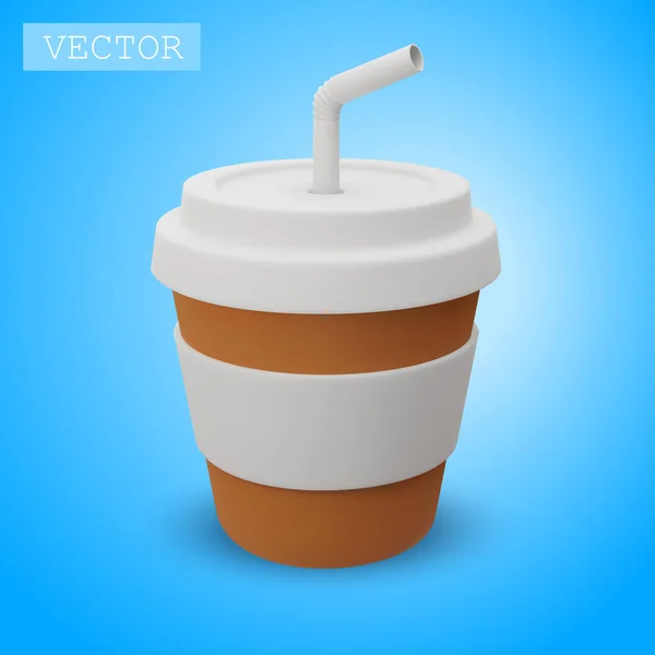 3D渲染一杯咖啡和一根稻草 一种令人精神抖擞的饮料 粘土3D风格的明亮插图 被白色背景隔离 — 图库矢量图片