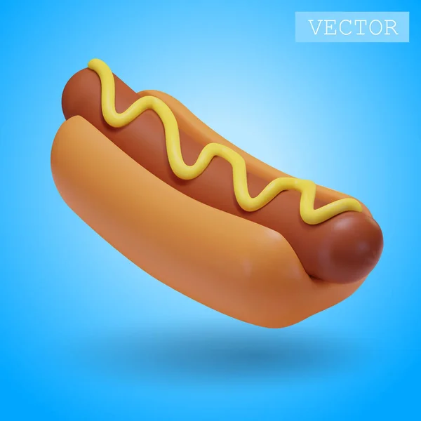 Renderowanie Hot Doga Musztardą Szybkie Żarcie Tłuste Niezdrowe Niezdrowe Jedzenie — Wektor stockowy