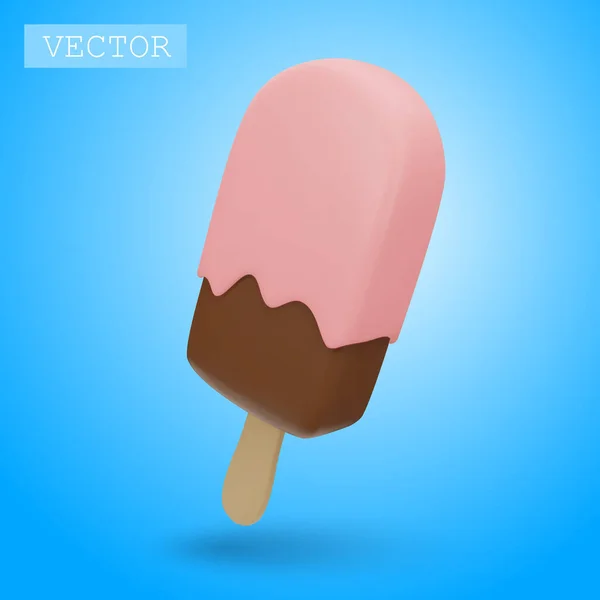 Render Chocolate Popsicle Pink Icing Sprinkling Fast Food Sweet Summer — Stock Vector