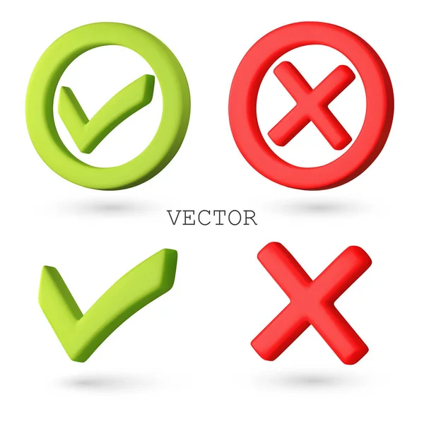 Vector Iconen Van Groen Vinkje Rood Kruis Bevestiging Afwijzing Van — Stockvector