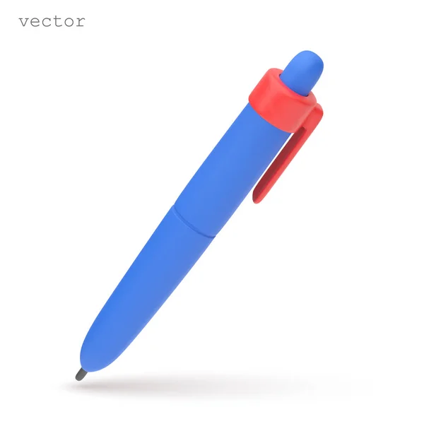 Vector Ballpoint Pen Icoon Leuke Tekenfilm Pen Realistische Blauwe Balpen — Stockvector