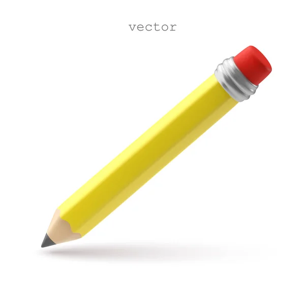 Vector Pencil Icon Realistischer Gelber Holzstift Mit Gummiradiergummi Vektordarstellung Isoliert — Stockvektor