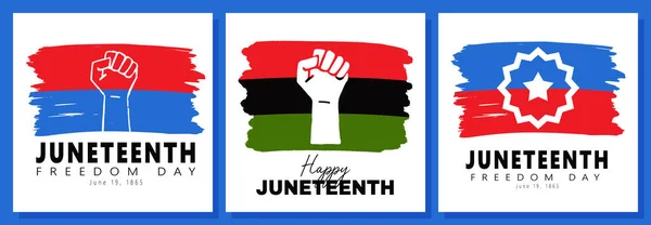 Juneteenth Freedom Day Grußkarten Texturierte Rote Und Blaue Flagge Mit — Stockvektor