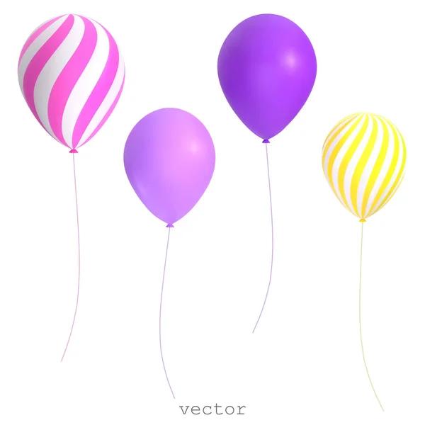 Vector Globos Aire Rayas Púrpura Amarillo Rosa Elementos Decorativos Festivos — Vector de stock